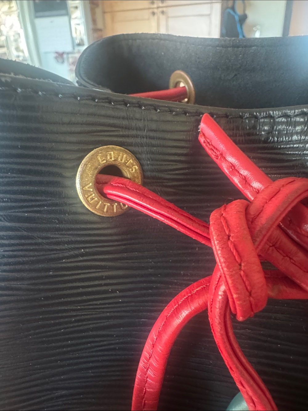 Louis Vuitton Black & Red Epi Leather Drawstring Bucket Bag - Picture 3 of 7